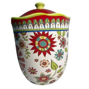 Floral Canister Jar‎ With Lid 9" Tall Ceramic International Vintage-Inspired